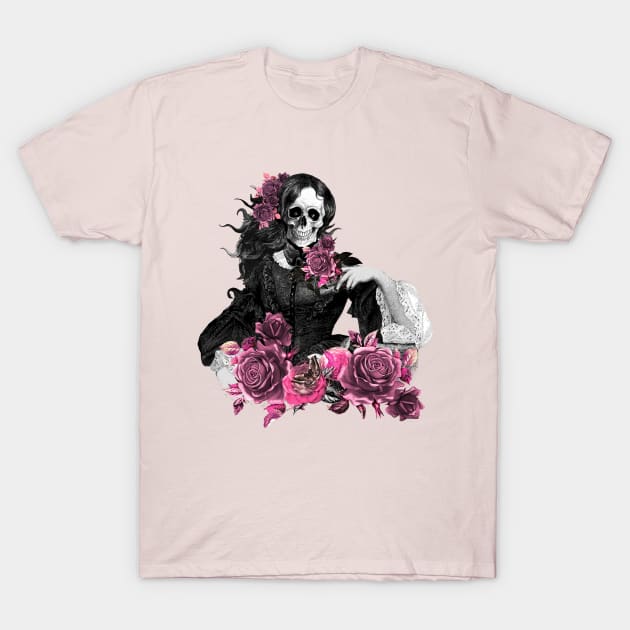 Lady skull, dark, catrina, scheletri amanti, fantastici teschi, ossa, gothic lady T-Shirt by Collagedream